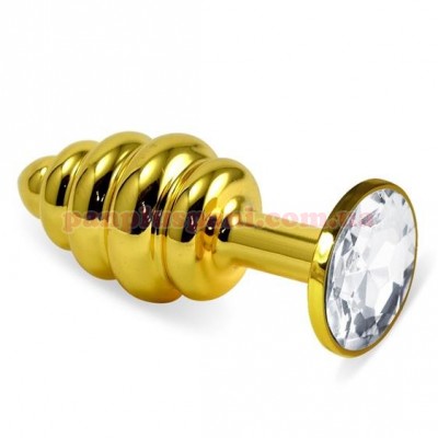 Анальна пробка Rosebud Spiral Metal Plug Gold/Clear, Ø3 см, вага 130 г