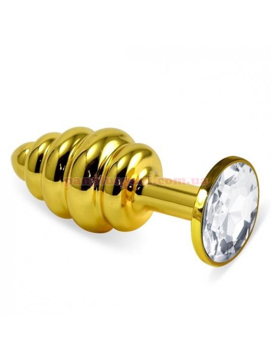 Анальна пробка Rosebud Spiral Metal Plug Gold/Clear, Ø3 см, вага 130 г