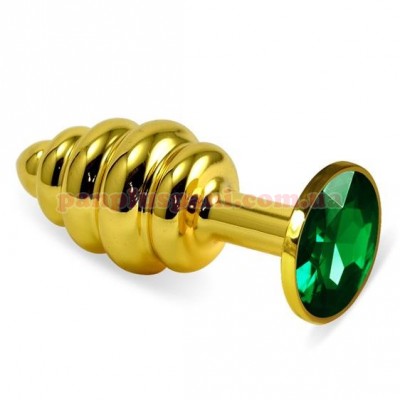 Анальна пробка Rosebud Spiral Metal Plug Gold/Green, Ø3 см, вага 130 г