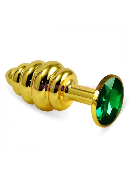 Анальна пробка Rosebud Spiral Metal Plug Gold/Green, Ø3 см, вага 130 г