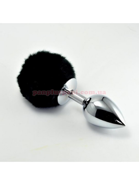 Анальна пробка Pompon Metal Plug Large Silver/Black, Ø4 см, вага 283 г