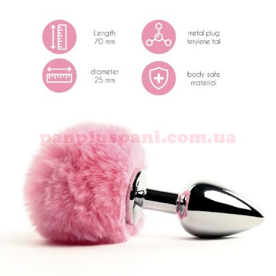 Анальна пробка FeelzToys Bunny Tails Butt Plug Pink, Ø2.5 см, вага 40 г
