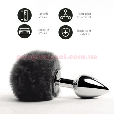 Анальна пробка FeelzToys Bunny Tails Butt Plug Black, Ø2.5 см, вага 40 г
