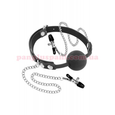 Кляп Fetish Tentation Silicone Gag Ball with Nipple Clamps