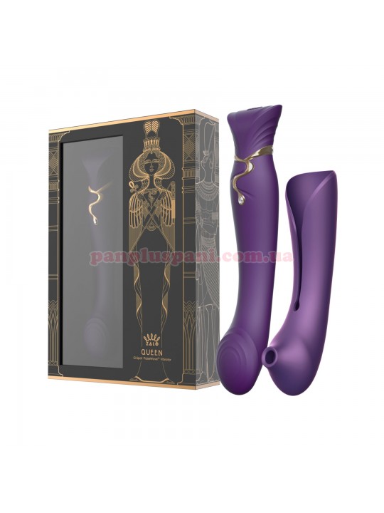 Вібратор Zalo Queen Twilight Purple з підігрівом, пульсуючою кулькою, насадкою для вакуумної стимуляції, кристалом Swarovski, смарт