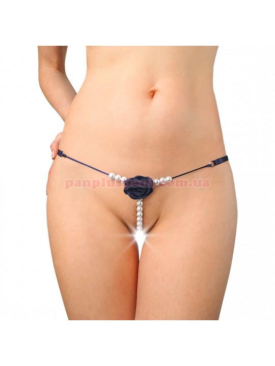 Трусики жіночі Art of Sex Aurora XS-M з перлинами та трояндою, сині