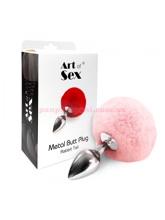 Анальна пробка Art of Sex Bunny Tails Butt plug M, металева, рожева, Ø3.4 см
