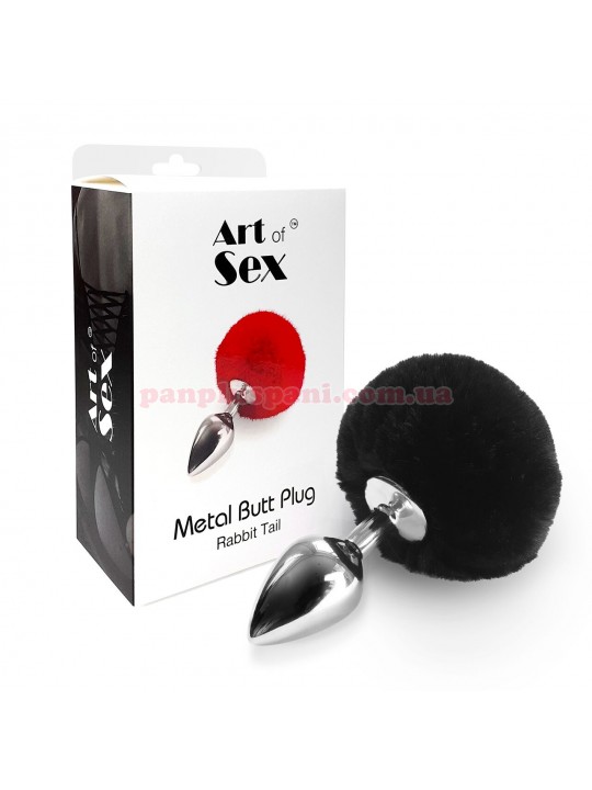 Анальна пробка Art of Sex Bunny Tails Butt plug M, металева, чорна, Ø3.4 см