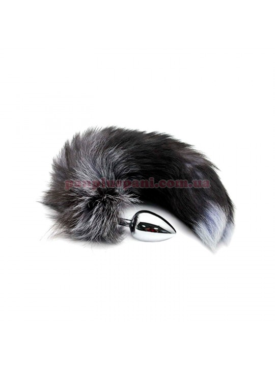 Анальна пробка Alive Black And White Fox Tail L, Ø3.9 см