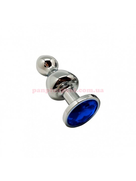 Анальна пробка Wooomy Lollypop Double Ball Metal Plug Blue S, Ø2.8 см  