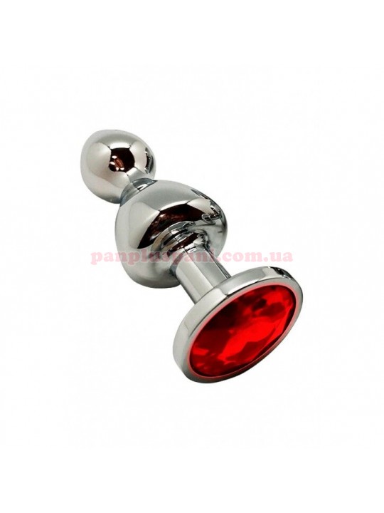 Анальна пробка Wooomy Lollypop Double Ball Metal Plug Red L, Ø3.5 см  