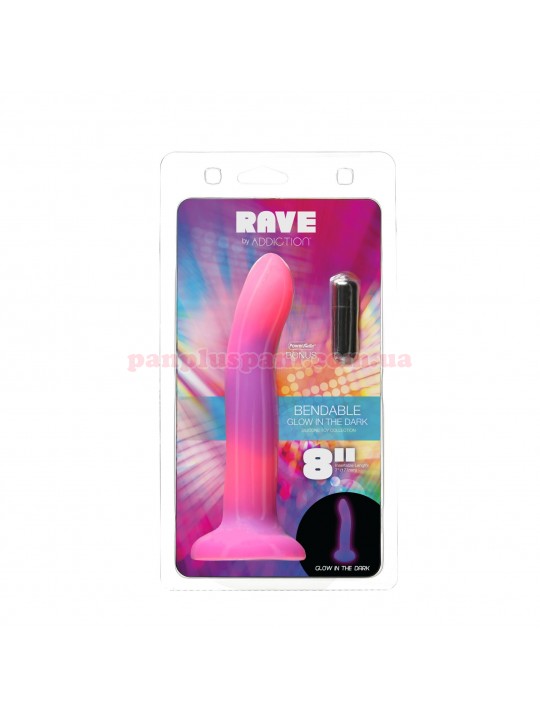 Фалоімітатор Addiction Rave Glow in the Dark Dildo Pink Purple з віброкулею, світиться у темряві