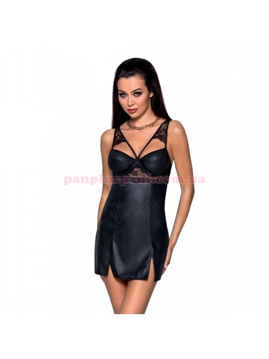 Пеньюар Passion Loona Chemise black L/XL з трусиками