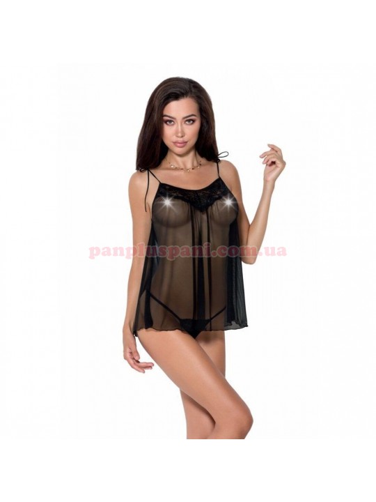 Пеньюар Passion Melania Chemise black L/XL з трусиками