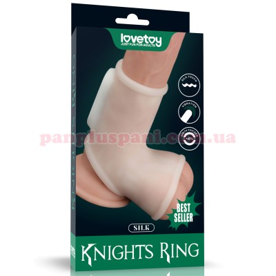 Насадка на член LoveToy Vibrating Silk Knights Ring with Scrotum Sleeve LV343115 White з вібрацією