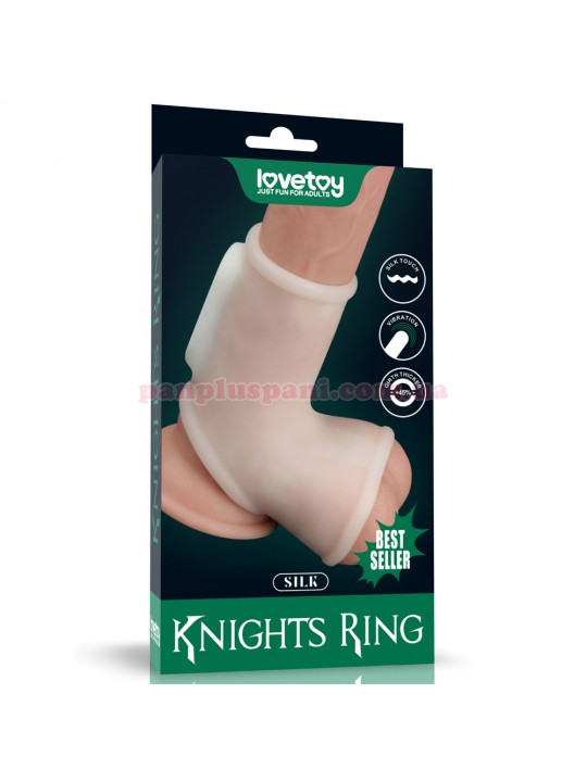 Насадка на член LoveToy Vibrating Silk Knights Ring with Scrotum Sleeve LV343115 White з вібрацією