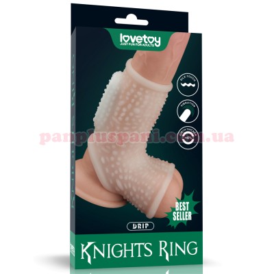 Насадка на член LoveToy Vibrating Drip Knights Ring with Scrotum Sleeve LV343116 White з вібрацією