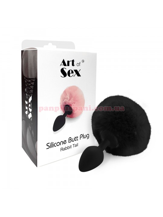 Анальна пробка Art of Sex Silicone Bunny Tails Butt plug M, чорна, Ø3.5 см