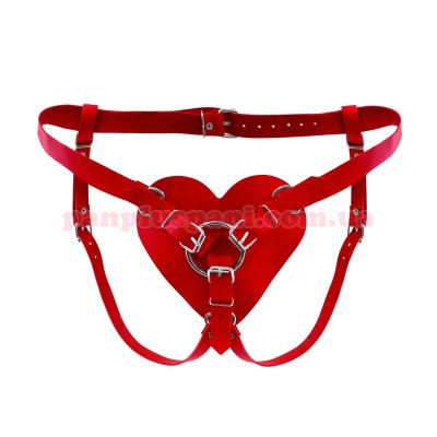 Трусики для страпона Feral Feelings Hearts Strap-on Belt Red з натуральної шкіри