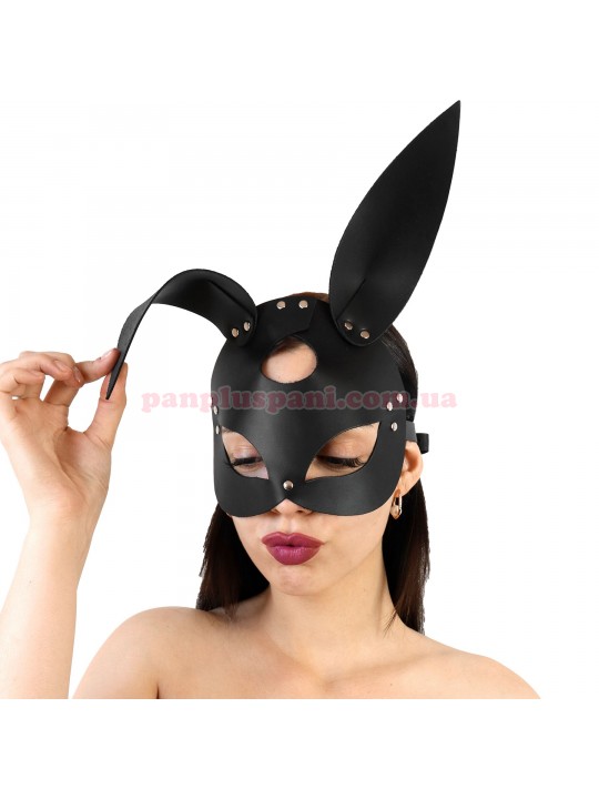 Маска зайчика Art of Sex Bunny mask чорна з натуральної шкіри