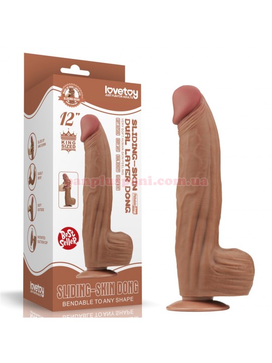 Фалоімітатор King Sized Sliding Skin Dual Layer Dong LV317062 Brown з мошонкою