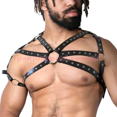 Портупея чоловіча Art of Sex Ares чорна L/2XL з натуральної шкіри