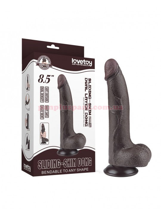 Фалоімітатор Sliding Skin Dual Layer Dong LV317408 Black з мошонкою
