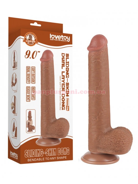 Фалоімітатор Sliding Skin Dual Layer Dong LV317310 Brown з мошонкою