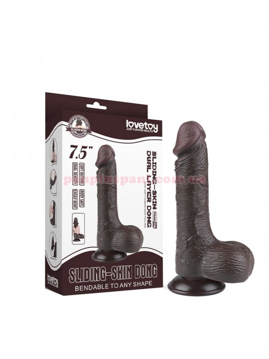 Фалоімітатор Sliding Skin Dual Layer Dong LV317404 Black з мошонкою