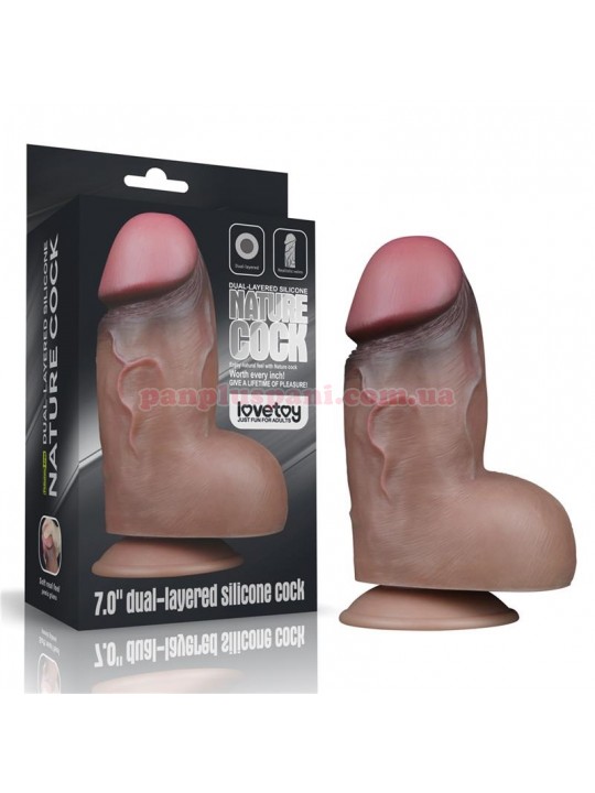 Фалоімітатор Dual layered Platinum Silicone Cock Brown LV410050 з мошонкою