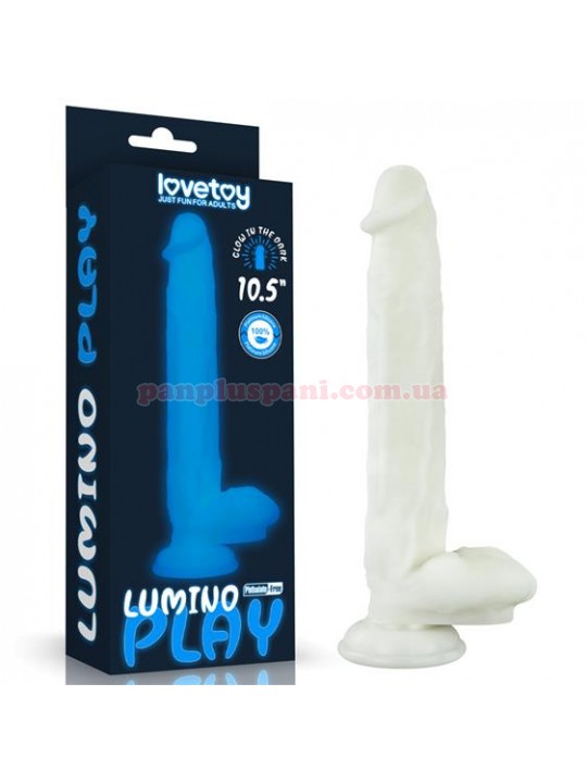 Фалоімітатор Lumino Play Silicone Dildo LV418005 з мошонкою, світиться у темряві