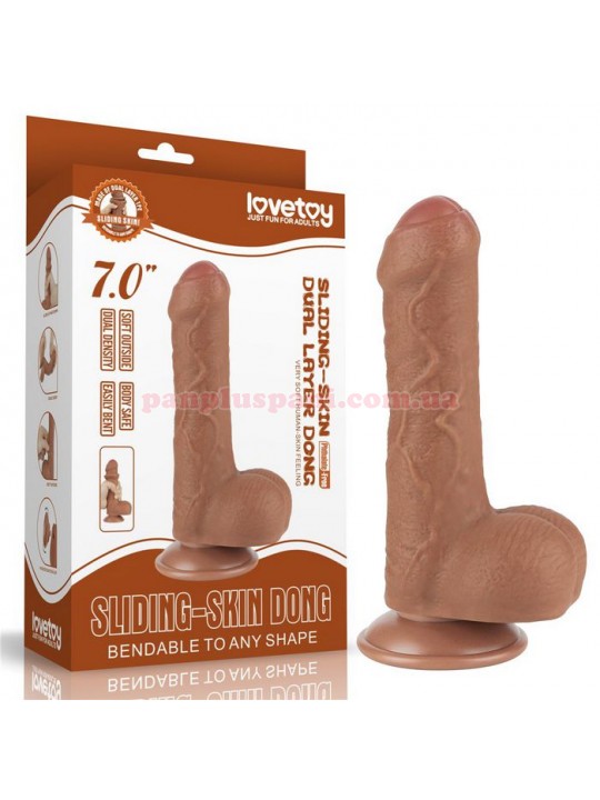 Фалоімітатор Sliding Skin Dual Layer Dong LV317301 Brown з мошонкою