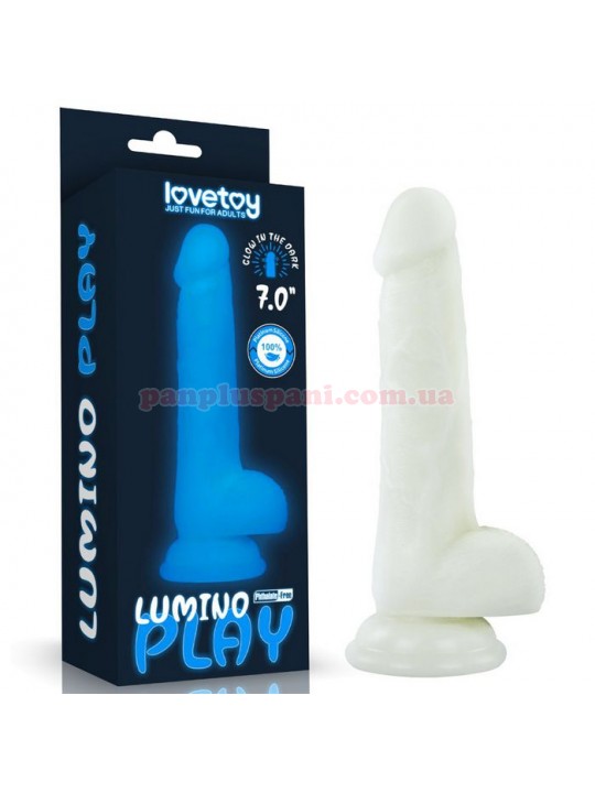 Фалоімітатор Lumino Play Silicone Dildo LV418001 з мошонкою, світиться у темряві