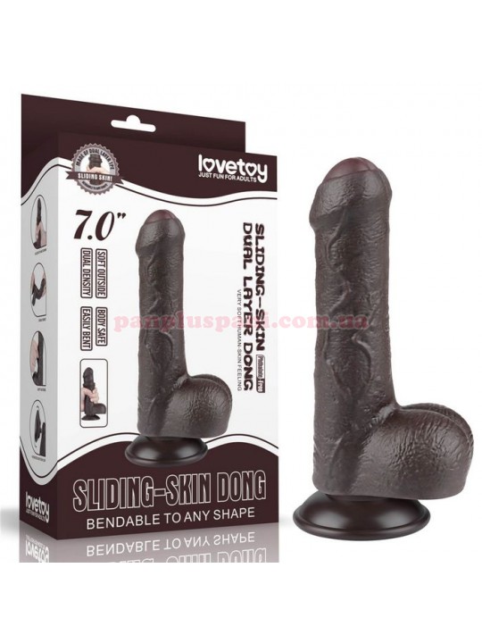 Фалоімітатор Sliding Skin Dual Layer Dong LV317401 Black з мошонкою