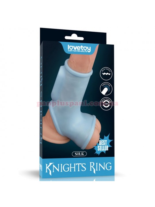 Насадка на член LoveToy Vibrating Silk Knights Ring with Scrotum Sleeve LV343125 Blue з вібрацією