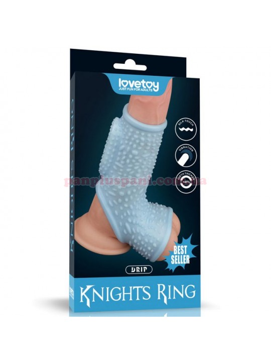 Насадка на член LoveToy Vibrating Drip Knights Ring with Scrotum Sleeve LV343126 Blue з вібрацією