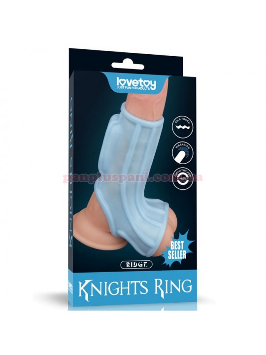 Насадка на член LoveToy Vibrating Drip Knights Ring with Scrotum Sleeve LV343127 Blue з вібрацією