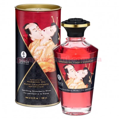 Масажна олія для інтимних зон Shunga Aphrodisiac Sparkling Strawberry Wine їстівна зігріваюча 100 мл